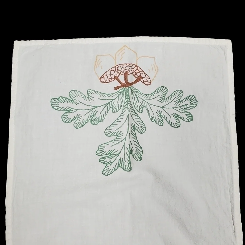 Vintage Autumn Table Runner Set Of 2 Grape Acorn Foliage Screenprint Fall 44